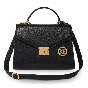 Leather Top Handle Bag, Black Leather Handbag Top Handle, Women's Leather Bag KF-2991