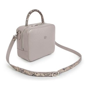 Leather Top Handle Bag, Gray Beige Leather Handbag Top Handle, Women's Leather Bag KF-2701