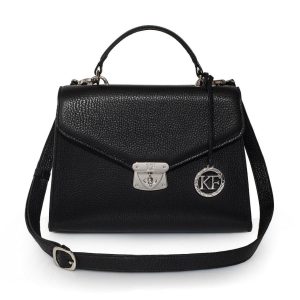 Leather Top Handle Bag, Black Leather Handbag Top Handle, Women's Leather Bag KF-2990