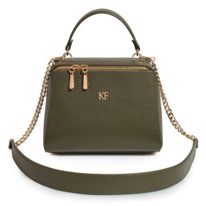 Leather Top Handle Bag, Olive Leather Handbag Top Handle, Women's Leather Bag KF-3161