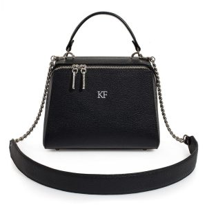 Leather Top Handle Bag, Black Leather Handbag Top Handle, Women's Leather Bag KF-3028