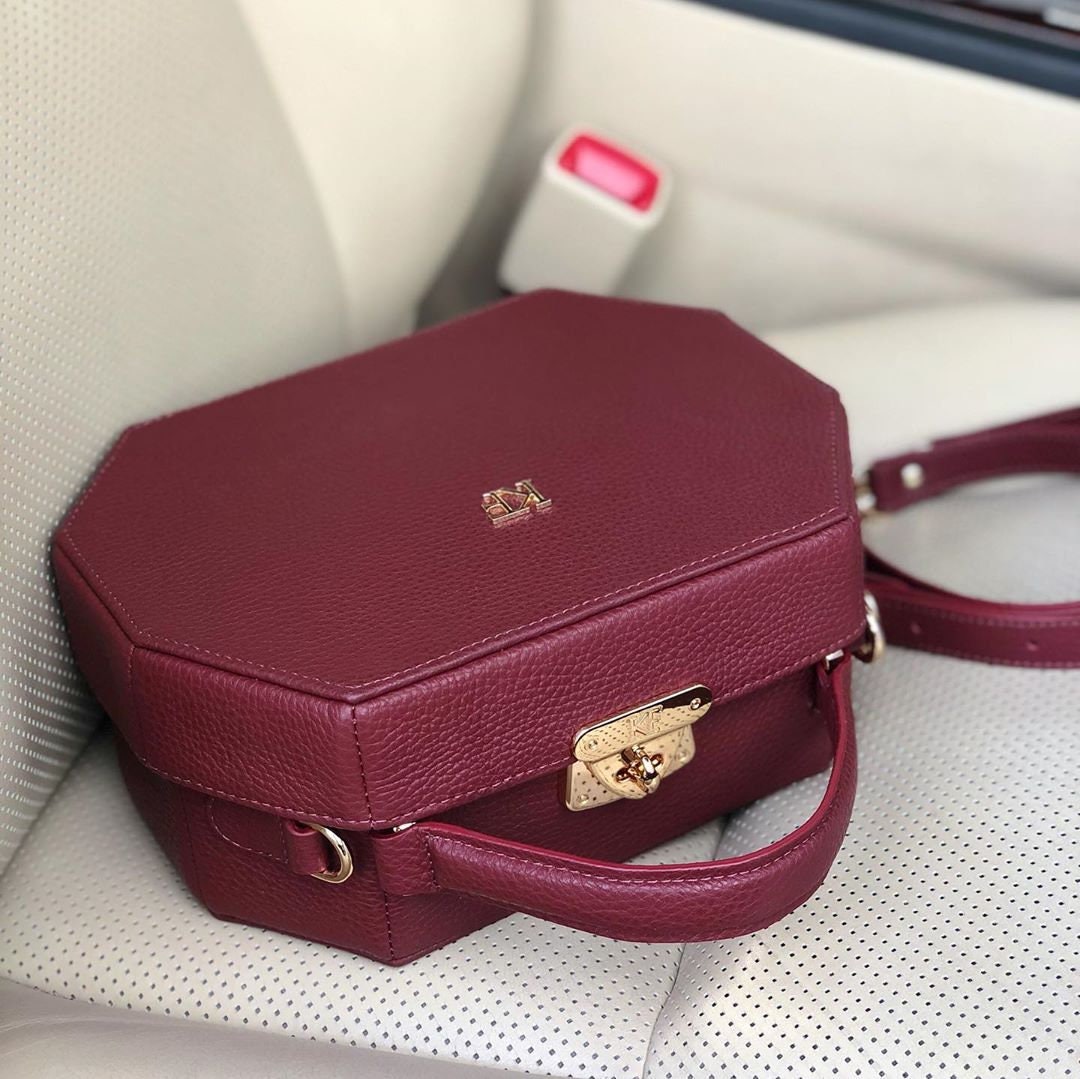 Leather Boxbag, Marsala Leather Box Bag, Women's Leather Boxbag, Leather bag KF-3245 - Image 8