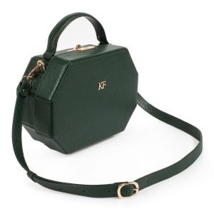 Leather Boxbag, Dark green Leather Box Bag, Women's Leather Boxbag, Leather bag KF-3202