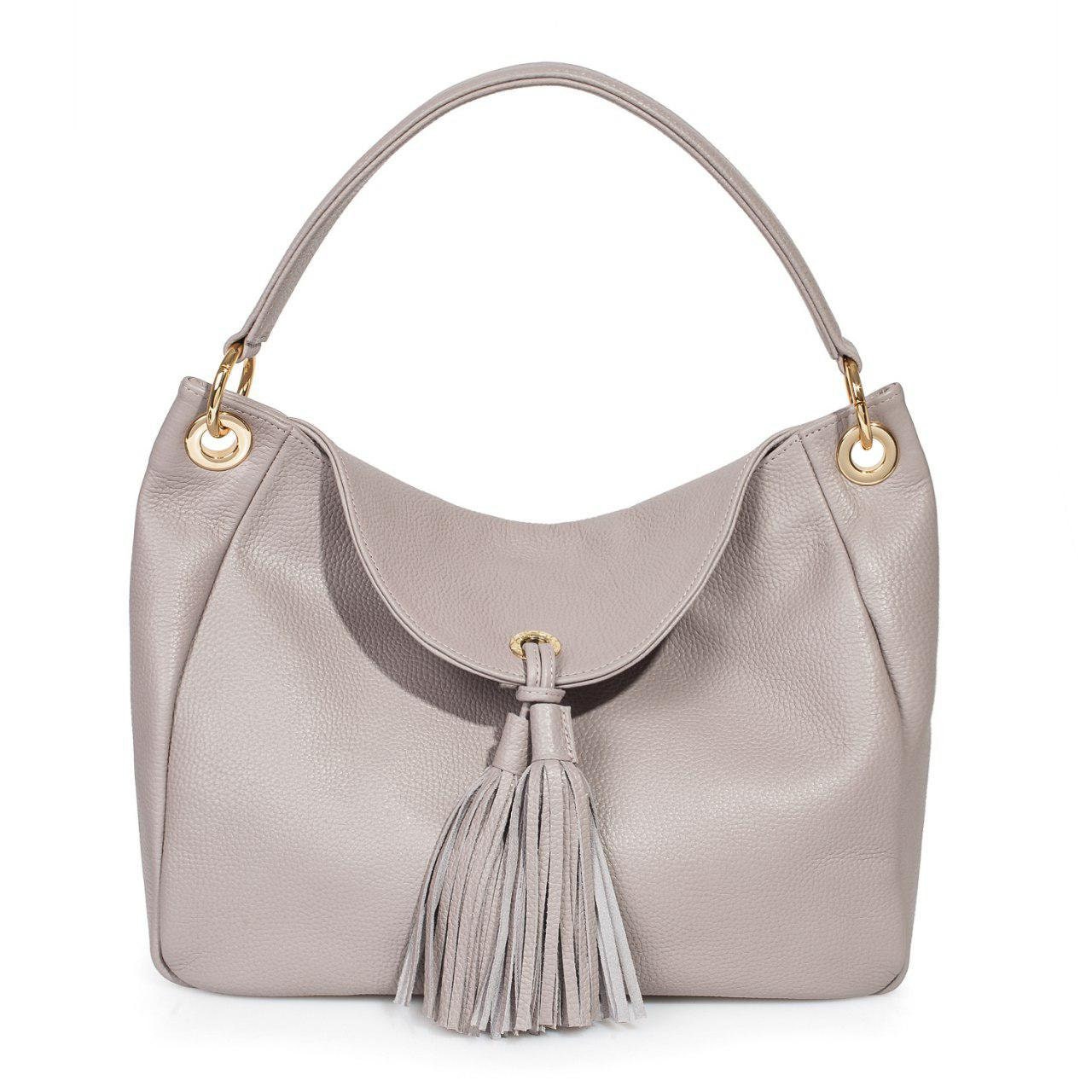 Leather Hobo Bag, Gray Beige Leather Hobo Bag, Women's Leather Hobo Purse KF-3003