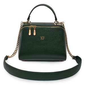 Leather Top Handle Bag, Green Leather Handbag Top Handle, Women's Leather Bag KF-3159