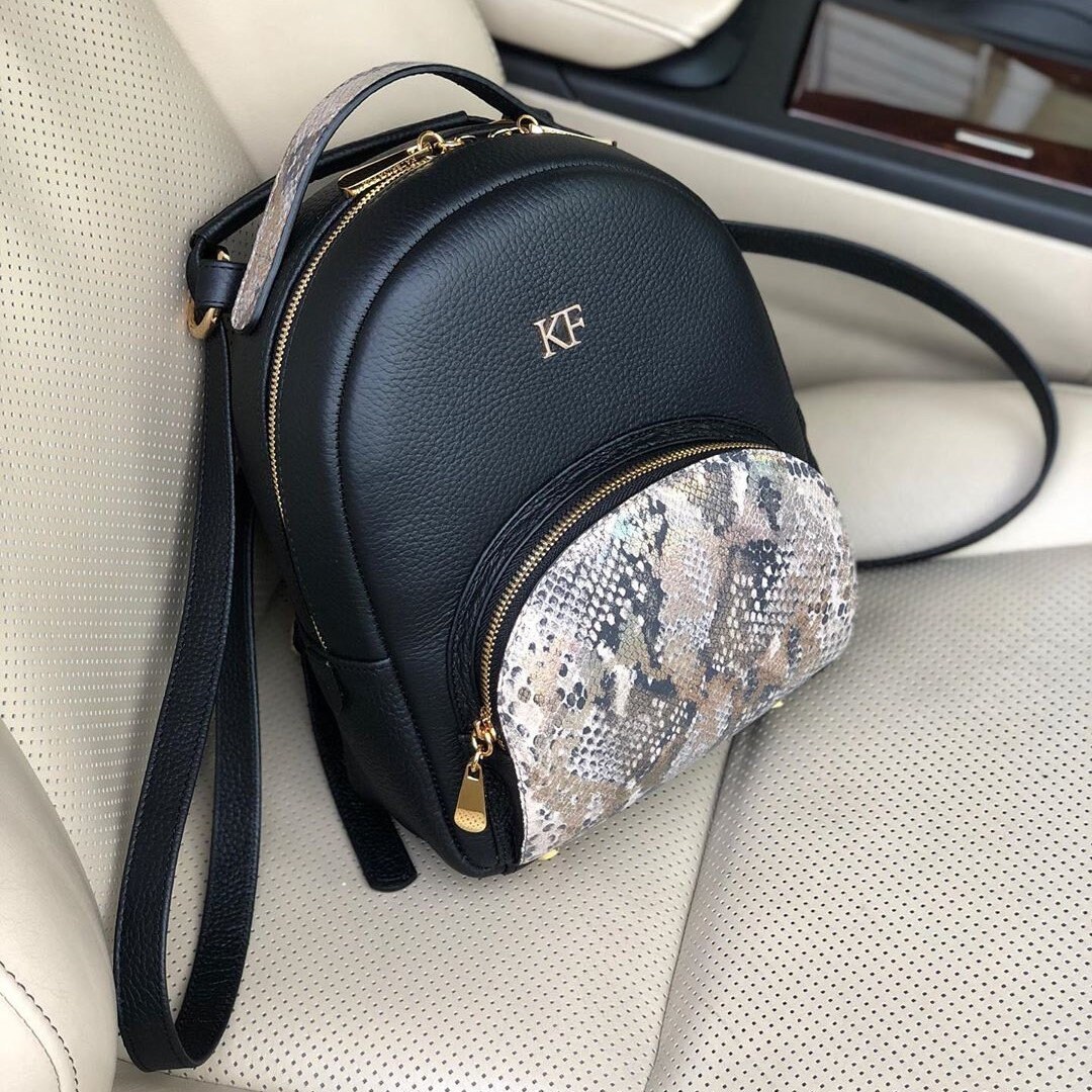 Leather Backpack, Leather Backpack Women, Black Leather Backpack KF-3272 - Image 6