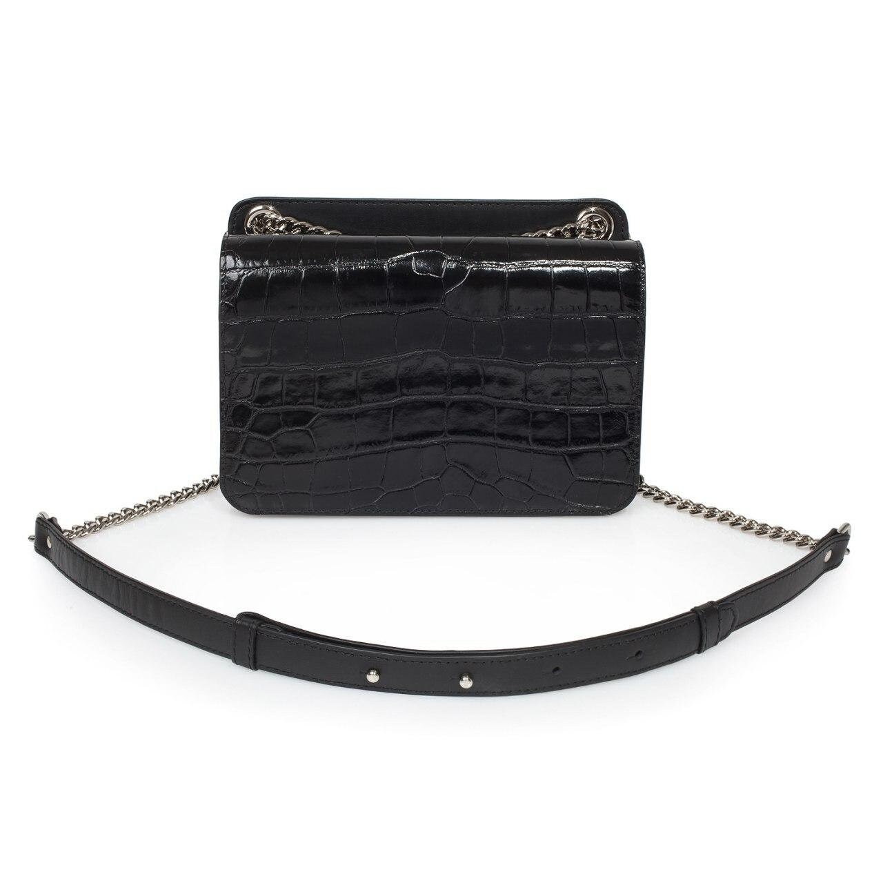 Leather Bag on a chain, Black Leather crocodile print Bag, Women's Leather Bag KF-3381 - Image 2