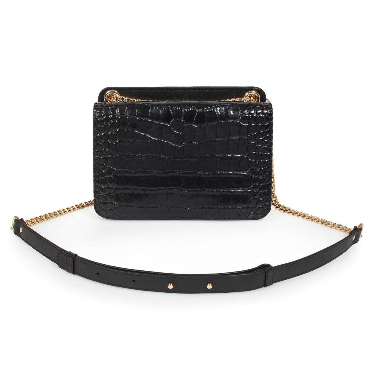 Leather Bag on a chain, Black Leather crocodile print Bag, Women's Leather Bag KF-3390 - Image 2