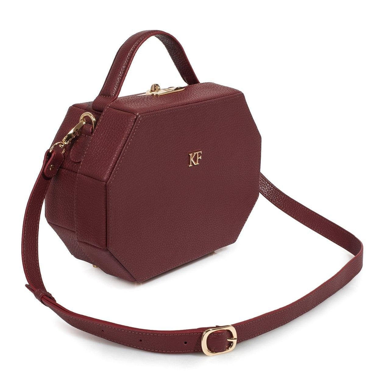 Leather Boxbag, Marsala Leather Box Bag, Women's Leather Boxbag, Leather bag KF-3245