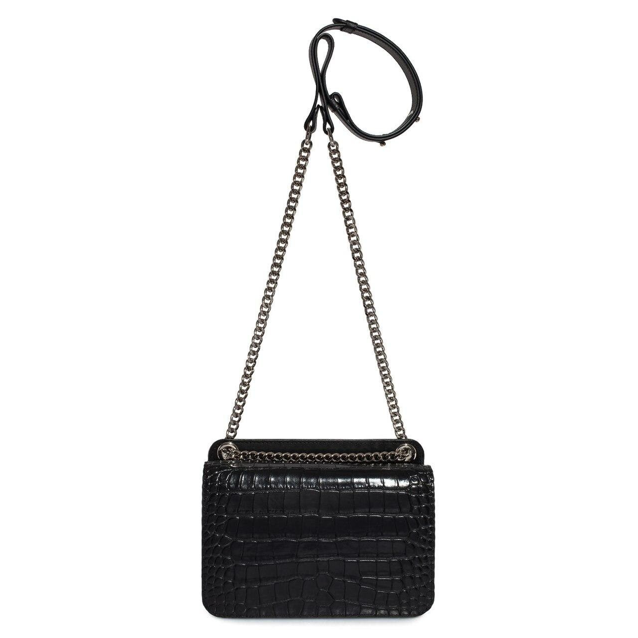 Leather Bag on a chain, Black/Silver Leather crocodile print Bag, Women's Leather Bag KF-3391 - Image 5