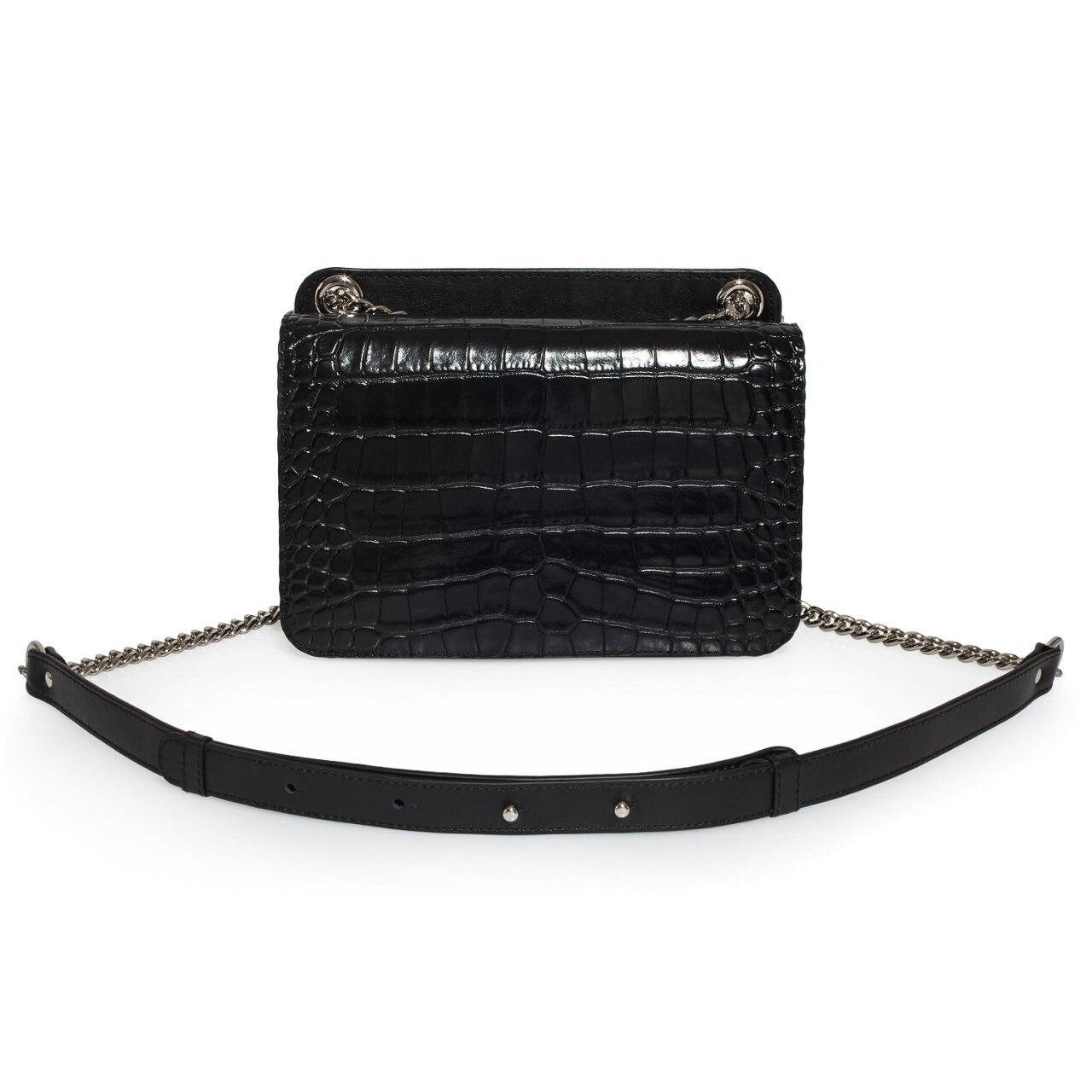 Leather Bag on a chain, Black/Silver Leather crocodile print Bag, Women's Leather Bag KF-3391 - Image 4