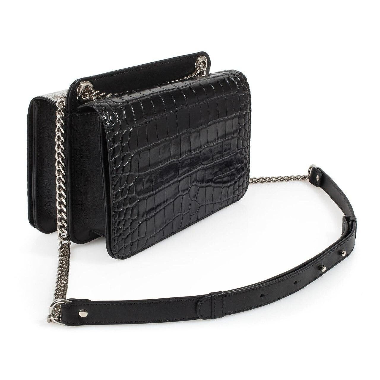 Leather Bag on a chain, Black/Silver Leather crocodile print Bag, Women's Leather Bag KF-3391 - Image 2