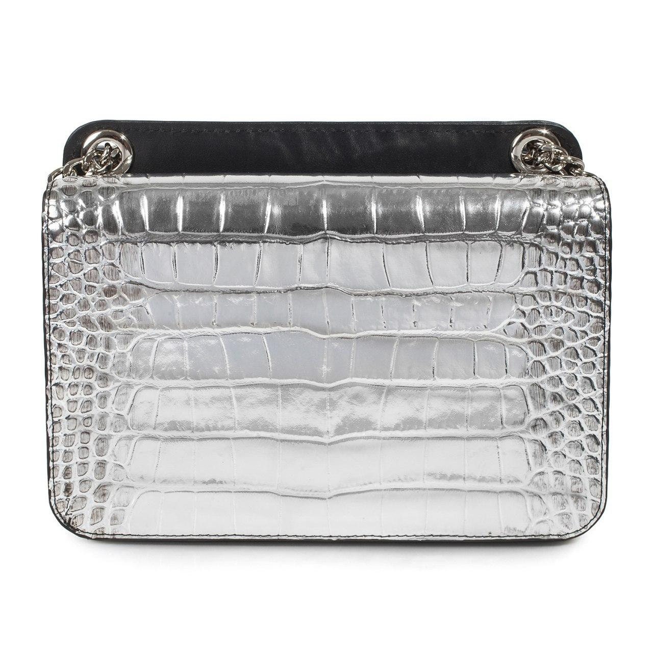 Leather Bag on a chain, Black/Silver Leather crocodile print Bag, Women's Leather Bag KF-3391 - Image 6