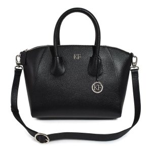 Leather Top Handle Bag, Black Leather Handbag Top Handle, Women's Leather Bag KF-3323