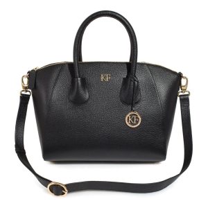 Leather Top Handle Bag, Black Leather Handbag Top Handle, Women's Leather Bag KF-3249