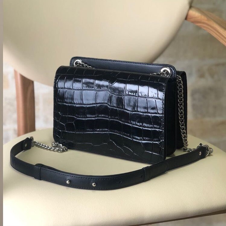 Leather Bag on a chain, Black Leather crocodile print Bag, Women's Leather Bag KF-3381 - Image 7