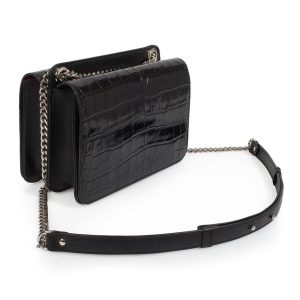 Leather Bag on a chain, Black Leather crocodile print Bag, Women's Leather Bag KF-3381