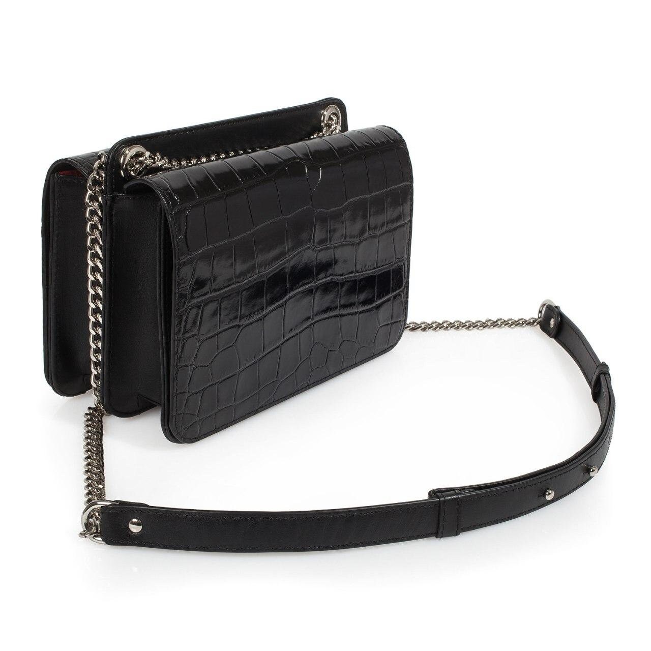 Leather Bag on a chain, Black Leather crocodile print Bag, Women's Leather Bag KF-3381
