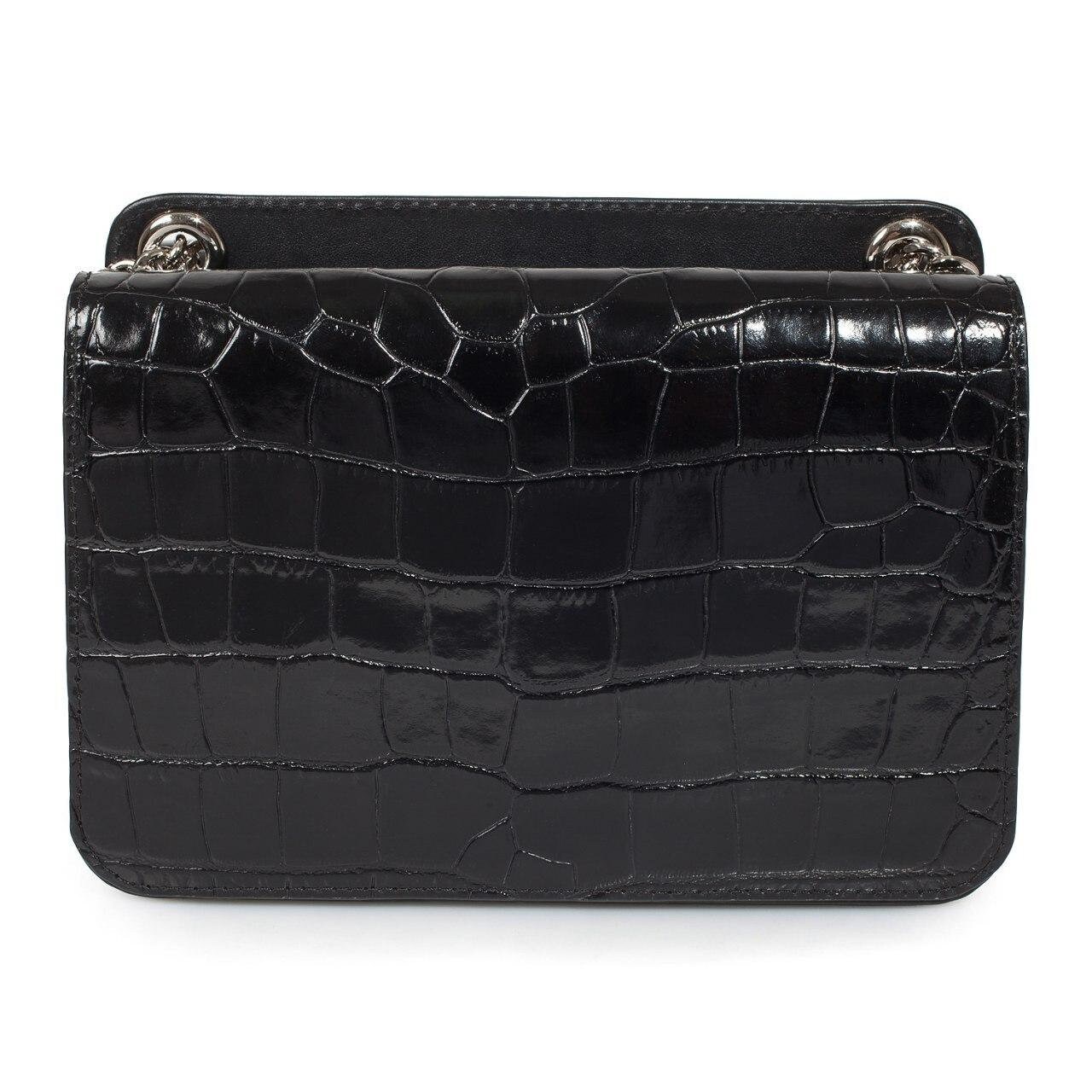 Leather Bag on a chain, Black Leather crocodile print Bag, Women's Leather Bag KF-3381 - Image 4
