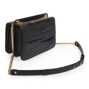 Leather Bag on a chain, Black Leather crocodile print Bag, Women's Leather Bag KF-3390
