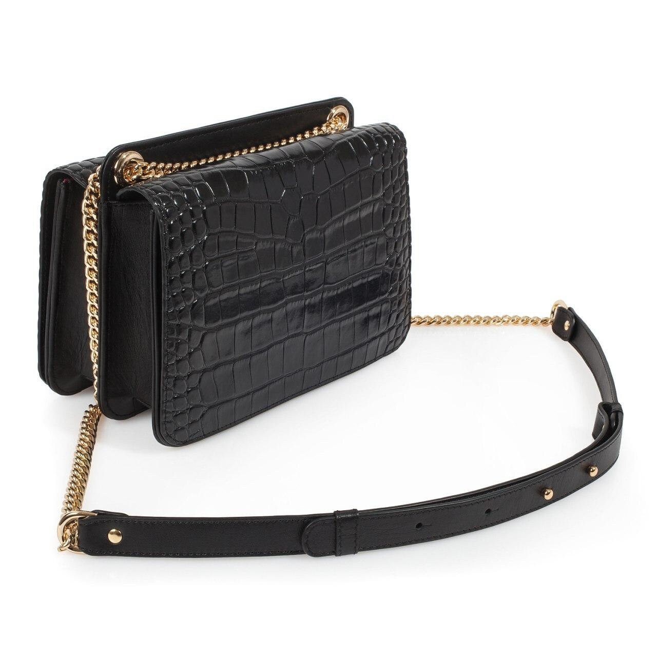Leather Bag on a chain, Black Leather crocodile print Bag, Women's Leather Bag KF-3390