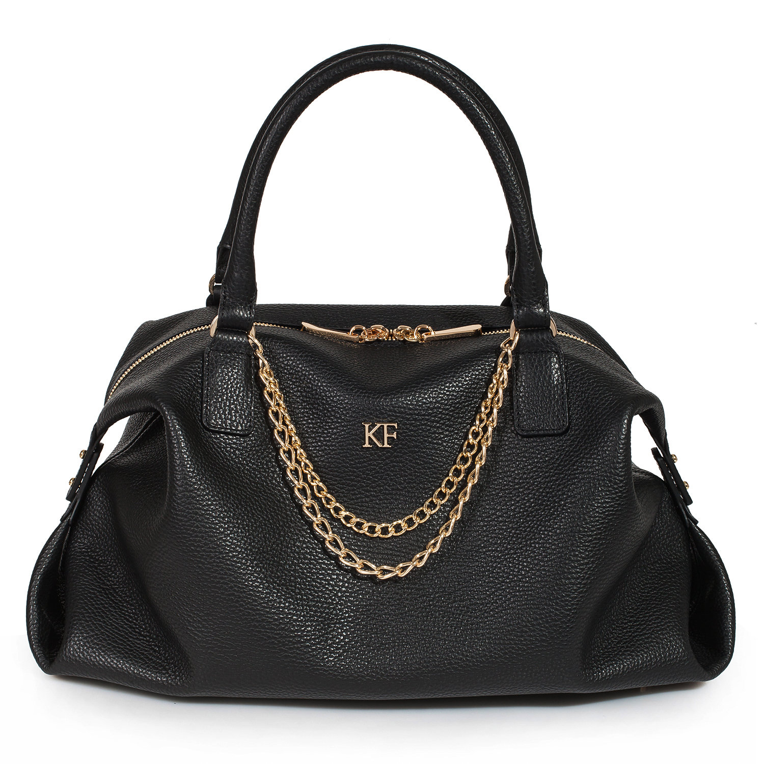 Leather Top Handle Bag, Black Leather Handbag Top Handle, Women's Leather Bag KF-852 - Image 2