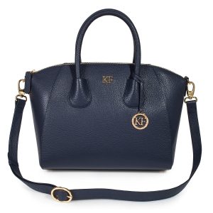 Leather Top Handle Bag, Dark blue Leather Handbag Top Handle, Women's Leather Bag KF-3442