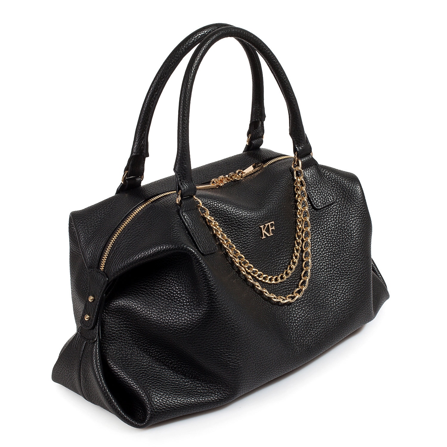Leather Top Handle Bag, Black Leather Handbag Top Handle, Women's Leather Bag KF-852 - Image 3