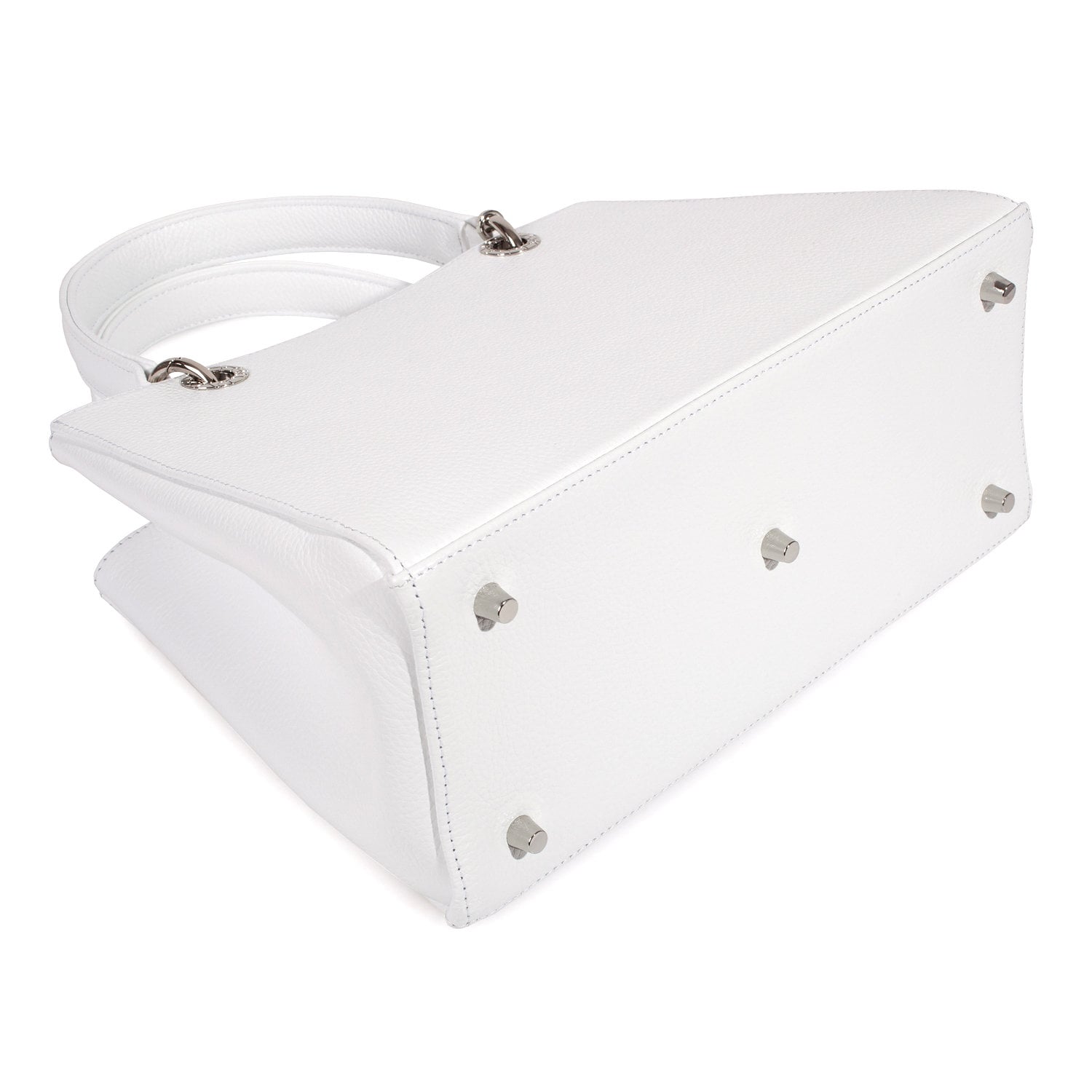 Leather Top Handle Bag, White Leather Handbag Top Handle, Women's Leather Bag KF-3553 - Image 5