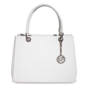 Leather Top Handle Bag, White Leather Handbag Top Handle, Women's Leather Bag KF-3553