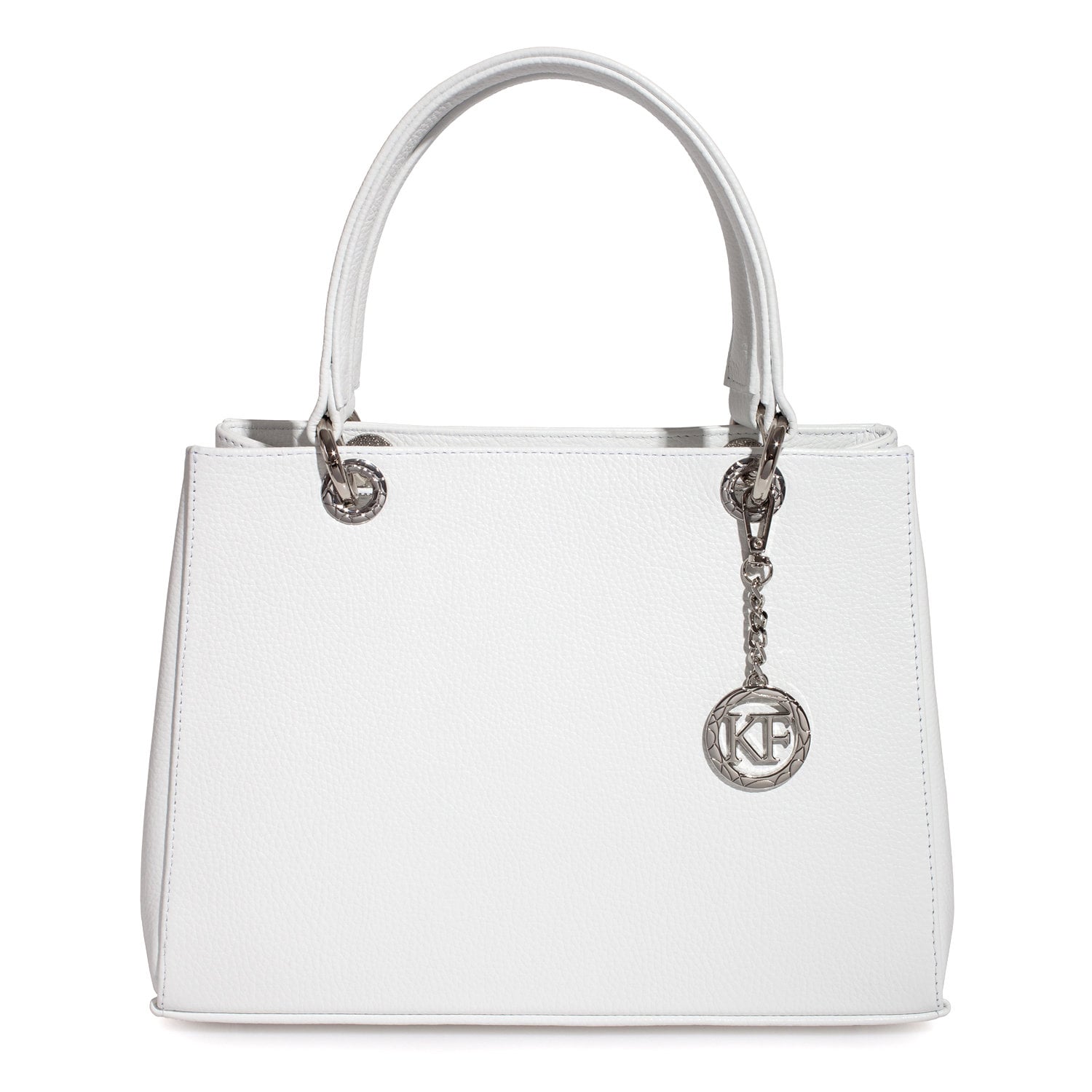 Leather Top Handle Bag, White Leather Handbag Top Handle, Women's Leather Bag KF-3553