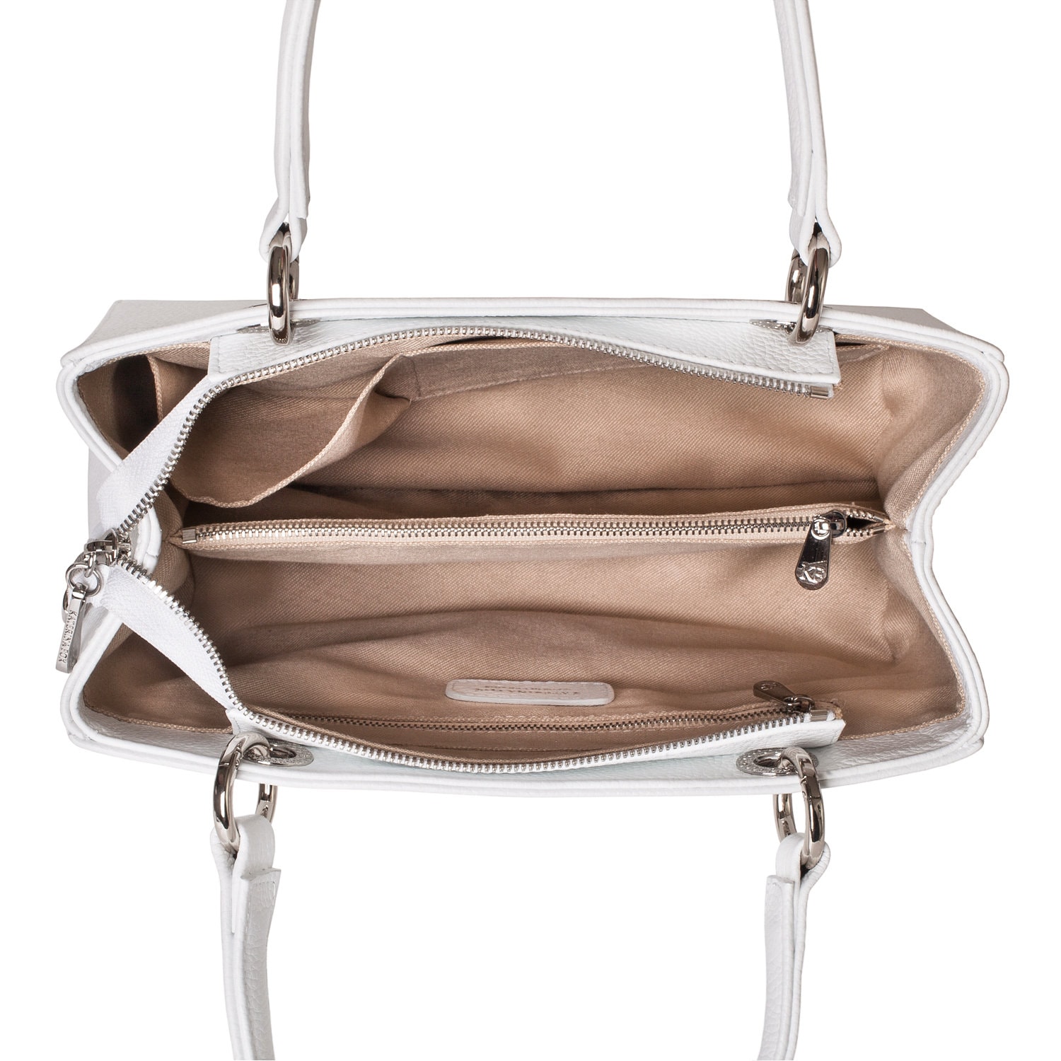 Leather Top Handle Bag, White Leather Handbag Top Handle, Women's Leather Bag KF-3553 - Image 4