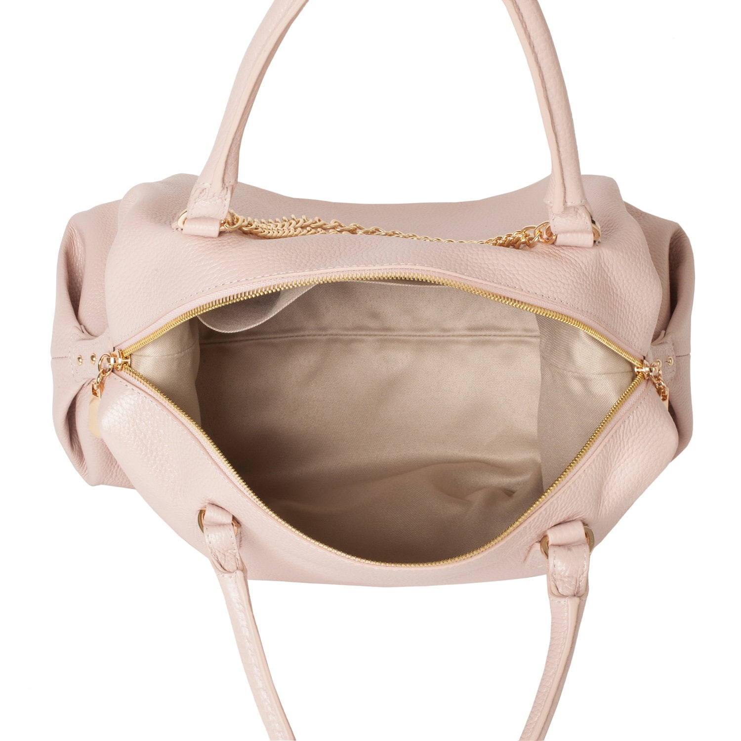 Leather Top Handle Bag, Beige (powder) Leather Handbag Top Handle, Women's Leather Bag KF-3534 - Image 4
