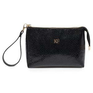 Leather Cosmetic Bag, Genuine Black Leather Pouch, Leather Makeup Case, Make Up Leather Toiletry Bag, Black Cosmetic Bag Pouch KF-3570