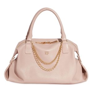 Leather Top Handle Bag, Beige (powder) Leather Handbag Top Handle, Women's Leather Bag KF-3534