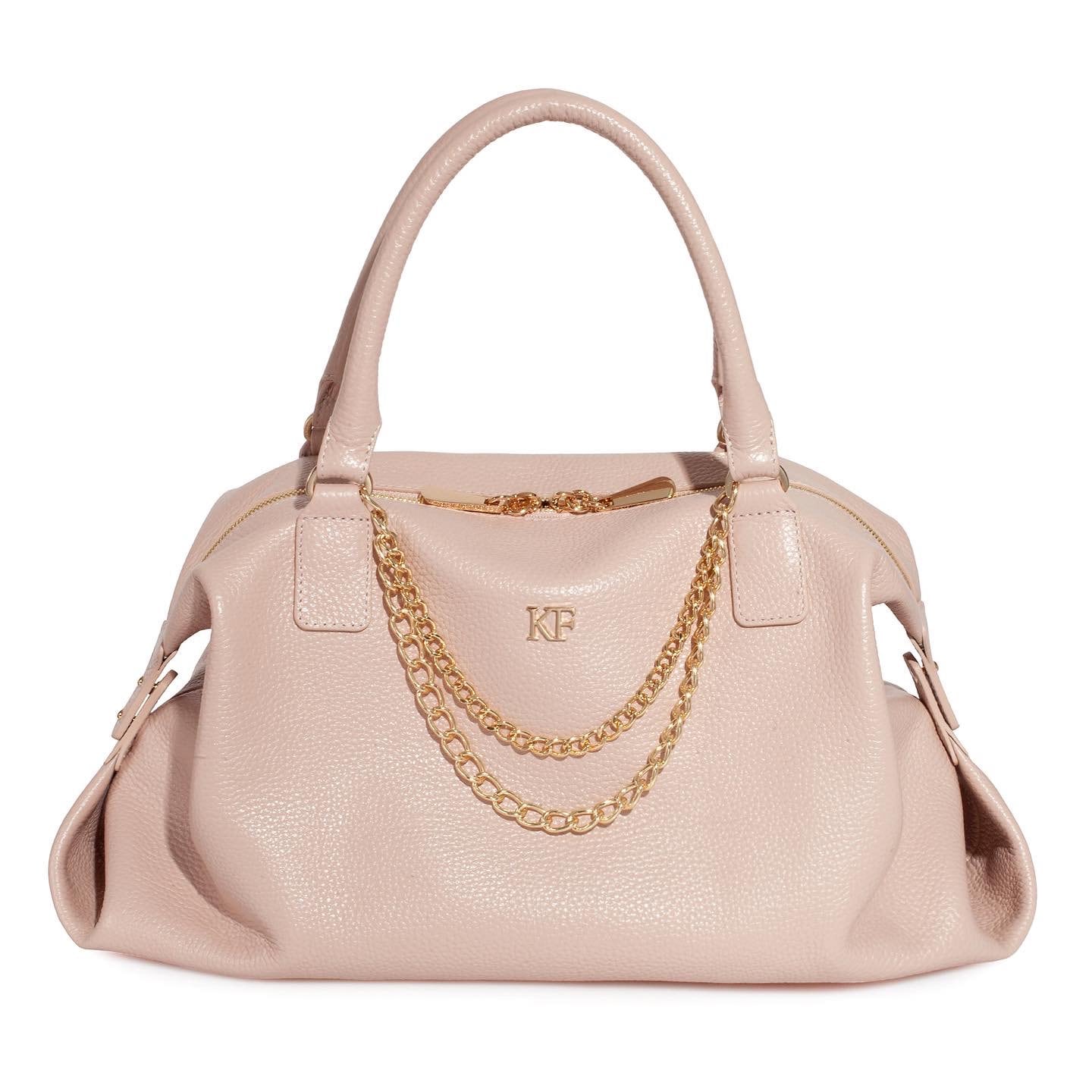 Leather Top Handle Bag, Beige (powder) Leather Handbag Top Handle, Women's Leather Bag KF-3534