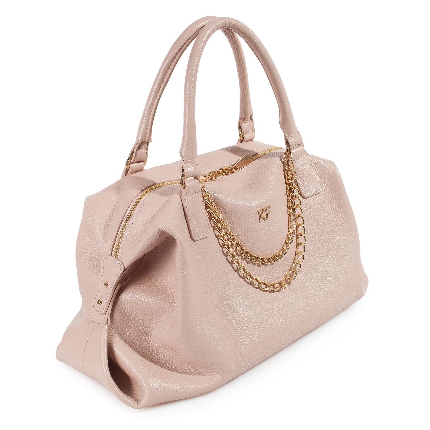 Leather Top Handle Bag, Beige (powder) Leather Handbag Top Handle, Women's Leather Bag KF-3534 - Image 2