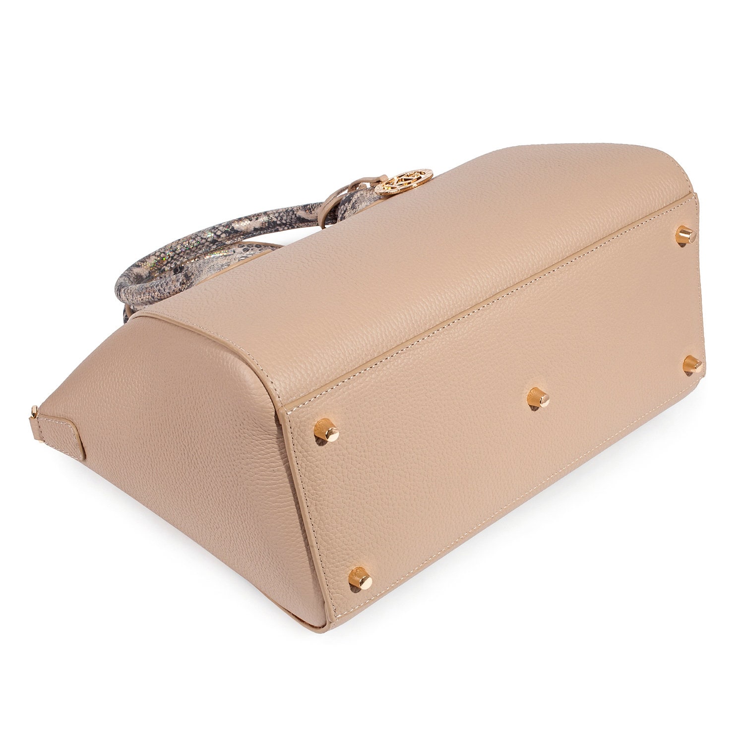 Leather Top Handle Bag, Beige Leather Handbag Top Handle, Women's Leather Bag KF-3615 - Image 5
