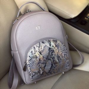 Leather Backpack, Leather Backpack Women, Gray beige Leather Backpack KF-3592