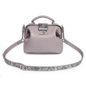 Leather doctor bag for women, Gray Beige Leather Shoulder Bag, Women's Leather doctor bag, Leather bag KF-1446