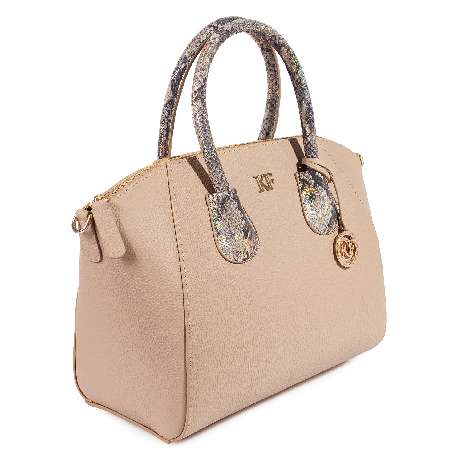 Leather Top Handle Bag, Beige Leather Handbag Top Handle, Women's Leather Bag KF-3615 - Image 2