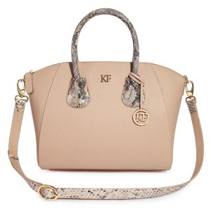 Leather Top Handle Bag, Beige Leather Handbag Top Handle, Women's Leather Bag KF-3615