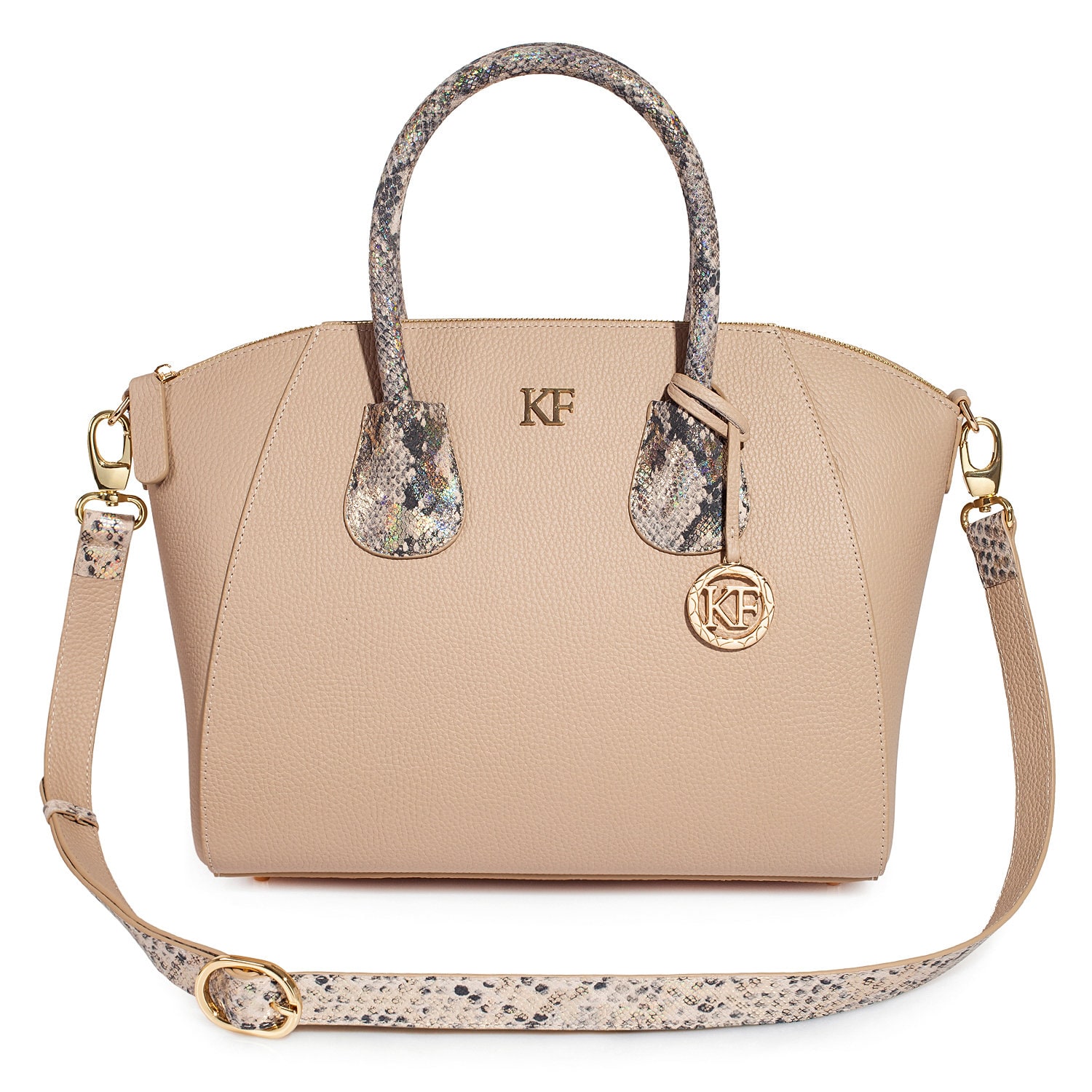 Leather Top Handle Bag, Beige Leather Handbag Top Handle, Women's Leather Bag KF-3615