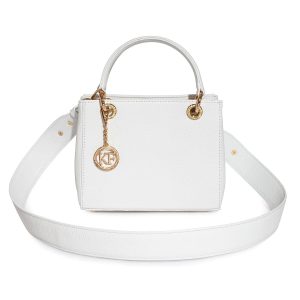 Leather Top Handle Bag, White Leather Handbag Top Handle, Women's Leather Bag KF-3685