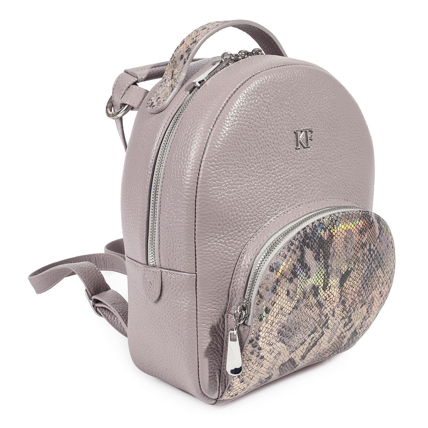 Leather Backpack, Leather Backpack Women, Gray beige Leather Backpack KF-3662 - Image 2