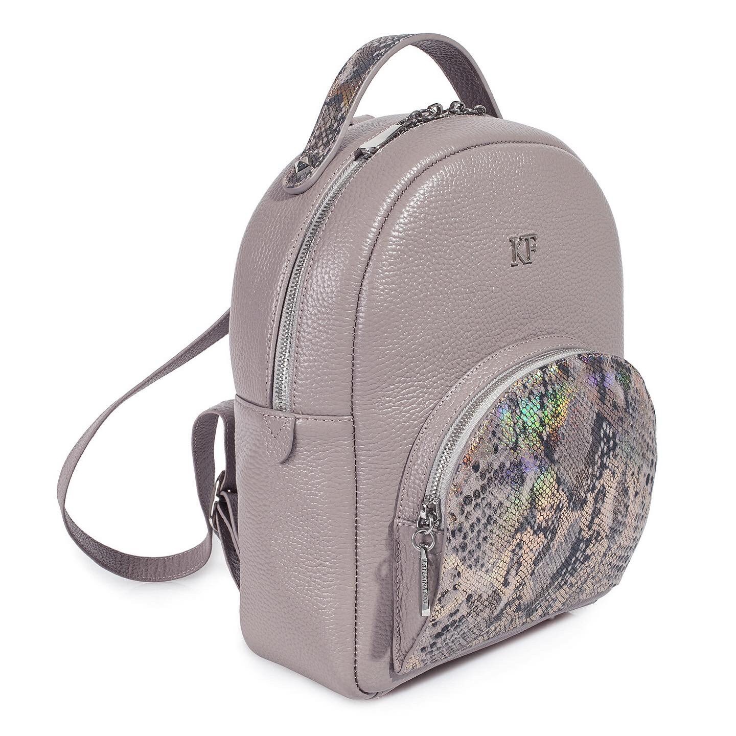 Leather Backpack, Leather Backpack Women, Gray beige Leather Backpack KF-3592 - Image 3