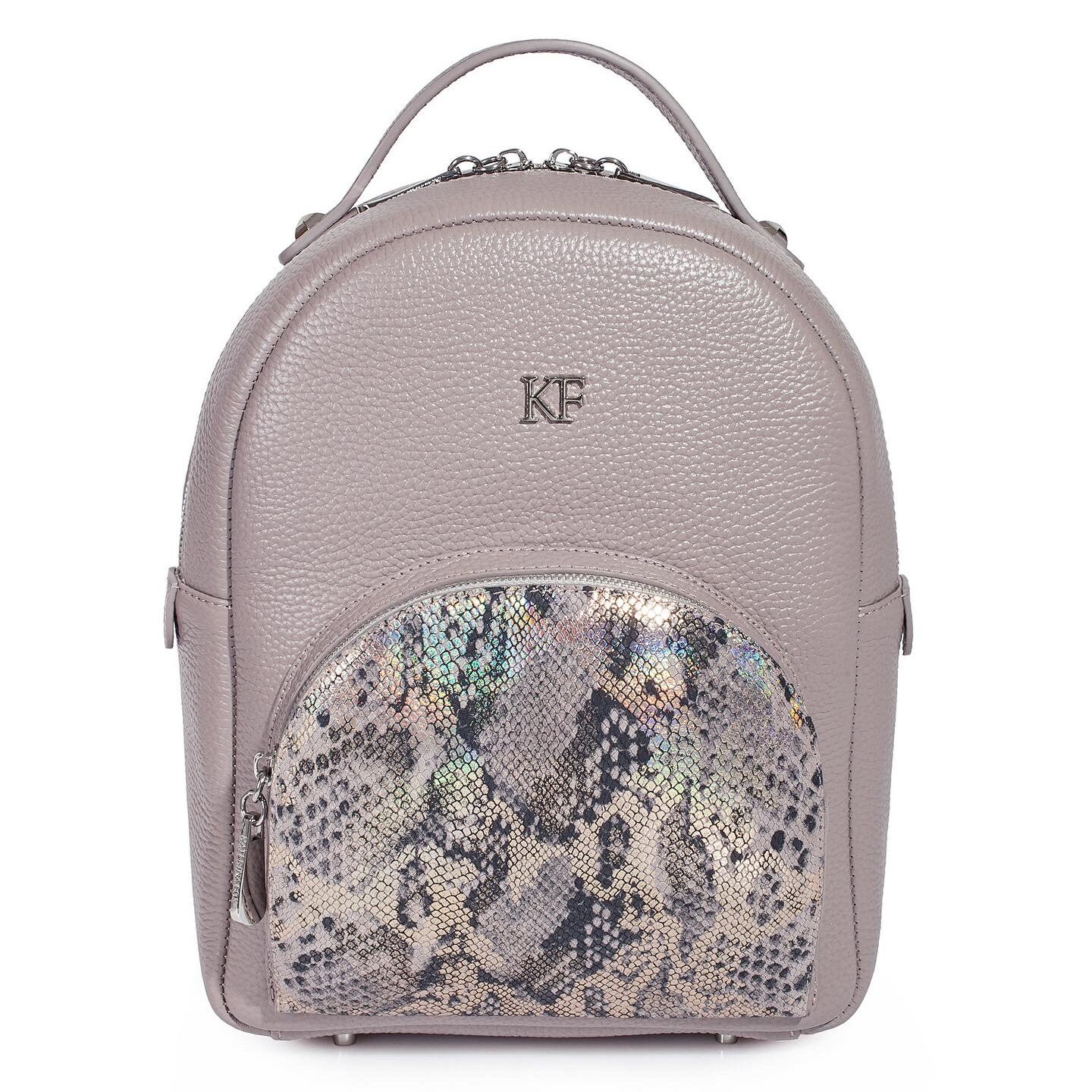 Leather Backpack, Leather Backpack Women, Gray beige Leather Backpack KF-3592 - Image 2