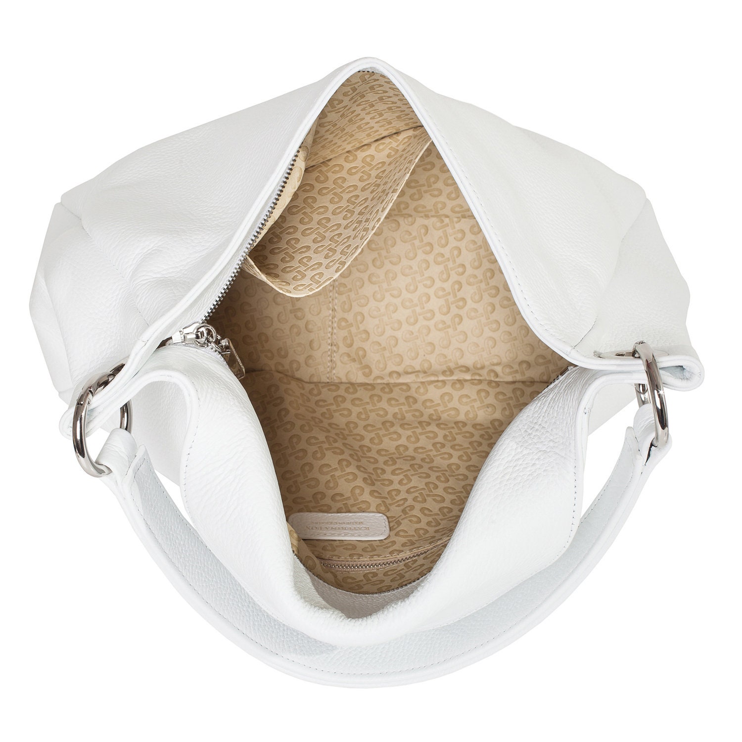 Leather Hobo Bag, White Leather Hobo Bag, Women's Leather Hobo Purse KF-3681 - Image 4