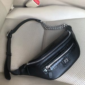 Leather women's Banana bag, Black Leather Banana bag, Women's Bananka bag, Leather belt Bananka bag KF-3758