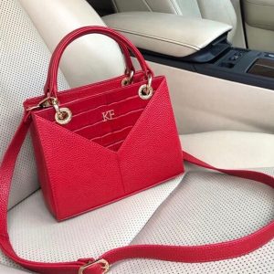 Leather Top Handle Bag, Red Leather Handbag Top Handle, Women's Leather Bag KF-3770